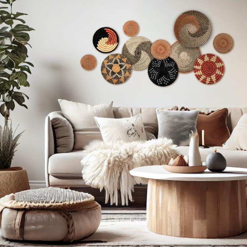 Dakota Fields 11 Pcs Boho Wall Basket Decor Decorative Bulrush Woven Basket Wall Decor Boho Wall Art Round Farmhouse Wall Hanging Baskets For Kitchen Rustic Home Christmas Decorations Multi Sizes Clas...